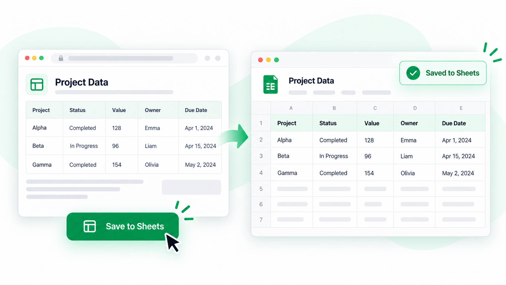 Enregistrer un tableau web capturé dans Google Sheets